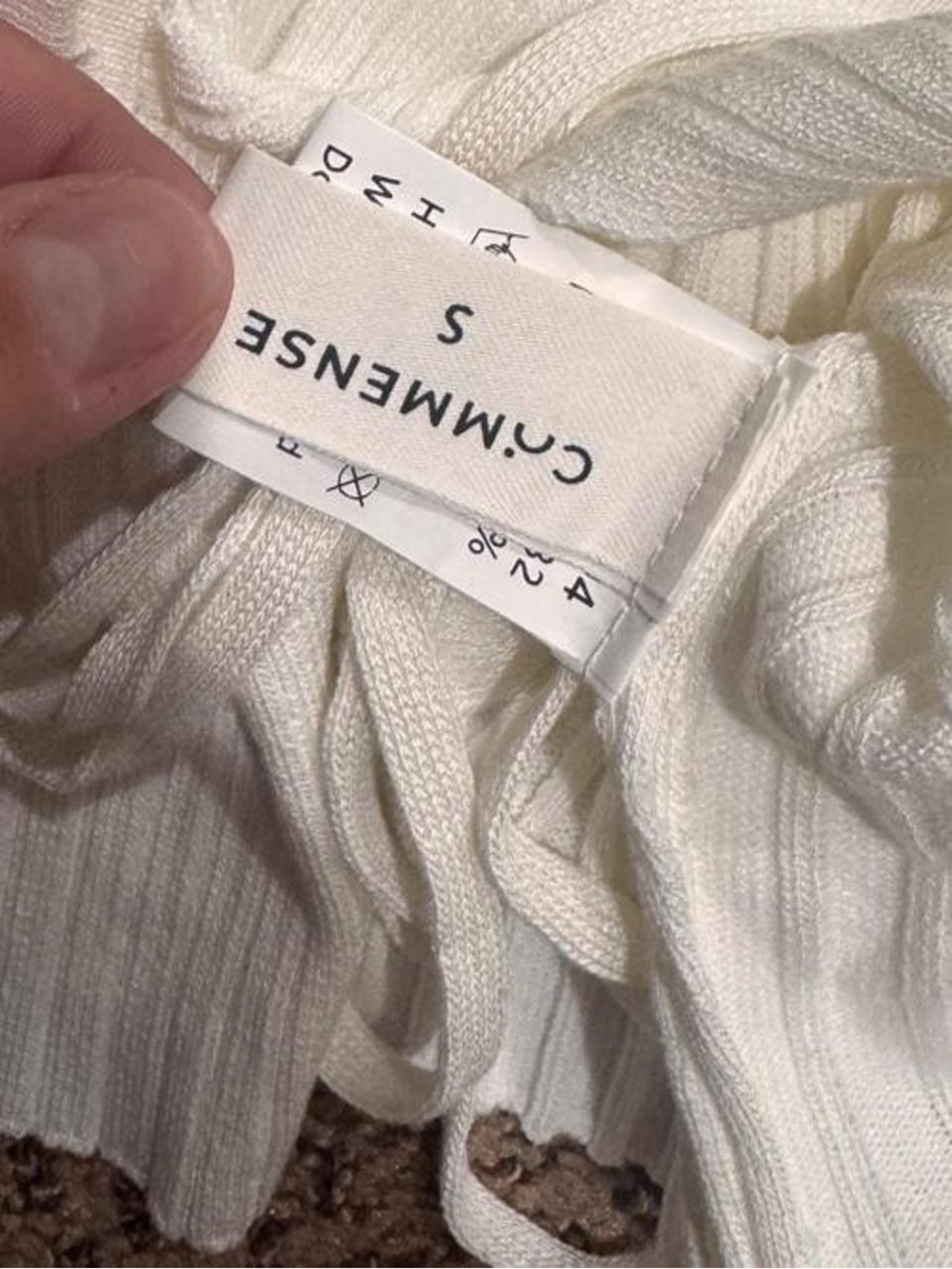 Commense Ribbed Tie-Front Crop Top - Cream - Picture 3 of 3